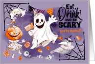 Halloween Costume Party Invitation Fun Ghost Pumpkin Girl Raven card