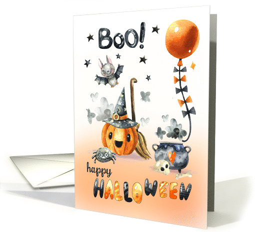 Happy Halloween Jack O'Lantern and Little Bat card (939521)