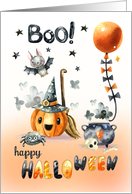 Happy Halloween Jack O’Lantern and Little Bat card