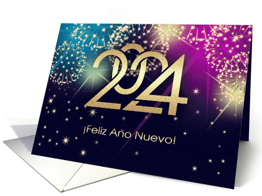 Feliz Ao Nuevo 2024 Happy New Year in Spanish Fireworks card (959081)