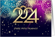 Feliz Ao Nuevo 2024 Happy New Year in Spanish Fireworks card