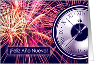 Feliz Año Nuevo Happy New Year in Spanish Fireworks and Countdown card