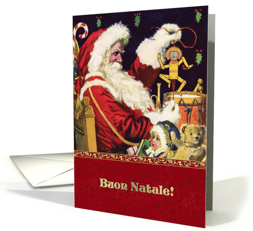 Buon Natale. Italian Christmas Card with a vintage Santa Claus card