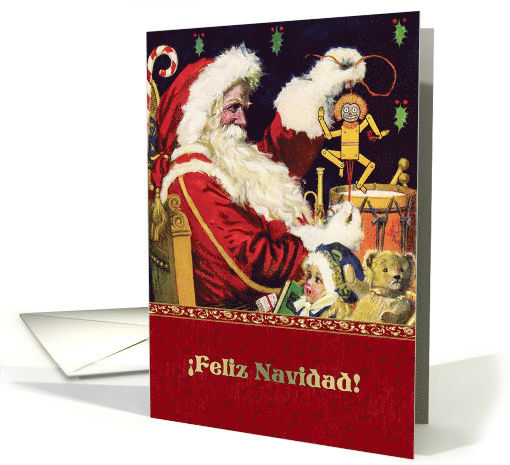 Feliz Navidad. Spanish Christmas Card with a vintage Santa Claus card