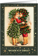 Wesolych Swiat. Polish Christmas Card with Vintage Kissing Kids card