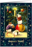 Joyeux Nol. French Christmas Card with Funny Mice card