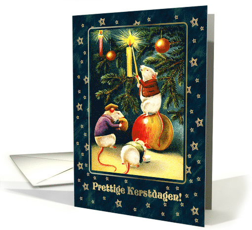 Prettige Kerstdagen. Dutch Christmas Card with Vintage Mice card