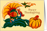 Business Thanksgiving Card with Colorful Turkey and Pumpkin card