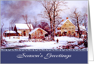 Seasonal Greetings for Customers. Vintage Winter Farm Scene card