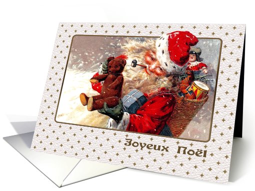 Joyeux Nol. French Christmas Card with a vintage Santa Claus card