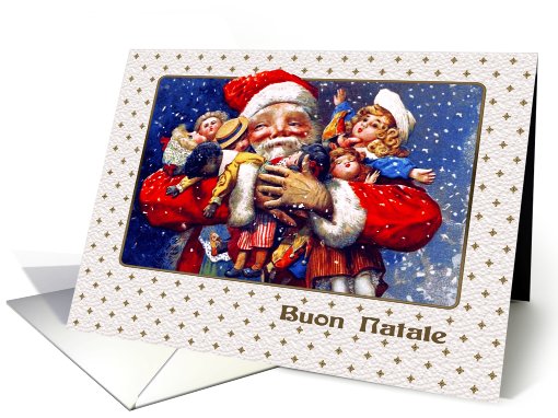 Buon Natale. Italian Christmas Card with a vintage Santa Claus card