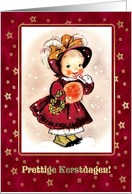 Prettige Kerstdagen Merry Christmas in Dutch Cute Vintage Little Girl card