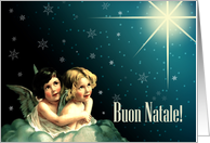 Buon Natale. Italian Christmas card with vintage angels card