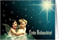 Frohe Weihnachten. German Christmas card with vintage angels card