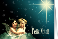 Feliz Natal. Portuguese Christmas card with vintage angels card