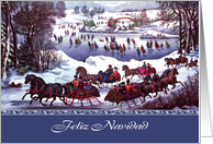 Feliz Navidad. Spanish Christmas card with Vintage Winter Scene card