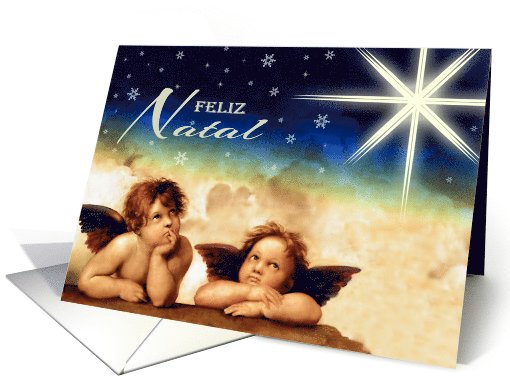 Feliz Natal. Portuguese Card with Angel Cherubs painting... (984085)
