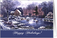 Happy Holidays. Vintage Winter Scene card