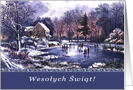 Wesolych Swiat. Polish Christmas Card with Vintage Winter Scene card