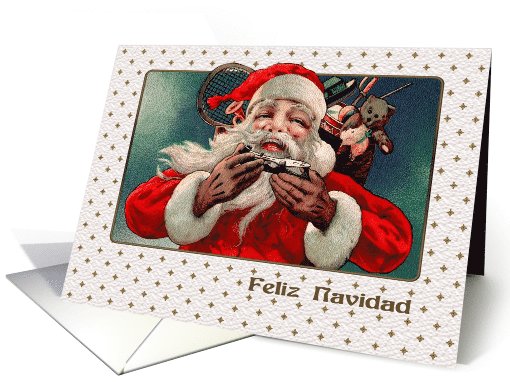 Feliz Navidad. Spanish Christmas Card with a vintage Santa Claus card