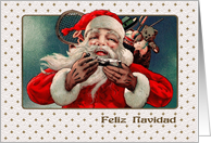 Feliz Navidad. Spanish Christmas Card with a vintage Santa Claus card