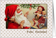 Feliz Navidad. Spanish Christmas Card with a vintage Santa Claus card