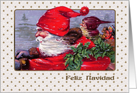 Feliz Navidad. Spanish Christmas Card with a vintage Santa Claus card