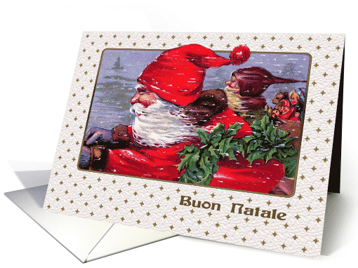 Buon Natale. Italian Christmas Card with a vintage Santa Claus card