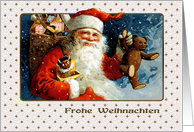 Frohe Weihnachten. German Christmas Card with a vintage Santa Claus card