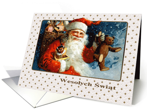 Wesolych Swiat. Polish Christmas Card with a vintage Santa Claus card