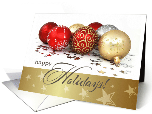 Happy Holidays - Red Gold Christmas Ornaments card (988337)