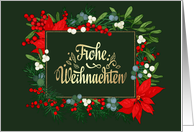 Frohe Weihnachten Merry Christmas in German Poinsettia Greenery Frame card