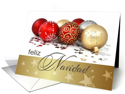 Feliz Navidad.Spanish Christmas Card with Christmas Ornaments card