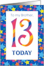 For Brother 13th Birthday with Colourful Stripes and Stars card