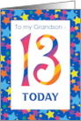 For Grandson 13th Birthday with Colourful Stripes and Stars card