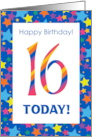 16th Birthday with Colourful Stripes and Stars Patterns card