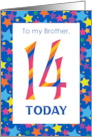 For Brother 14th Birthday with Colourful Stripes and Stars card