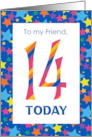 For Friend 14th Birthday with Colourful Stripes and Stars card