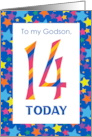 For Godson 14th Birthday with Colourful Stripes and Stars card