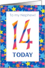 For Nephew 14th Birthday with Colourful Stripes and Stars card