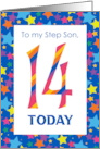 For Stepson 14th Birthday with Colourful Stripes and Stars card