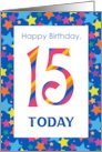 15th Birthday with Colourful Stripes and Stars card