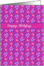 Birthday on Valentine’s Day with Magenta Hearts and Flowers card