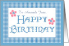 Custom Name Birthday with Blue Check Gingham Pattern card