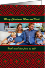 Custom Christmas Photo with Red and Green Baubles and Stars Pattern card