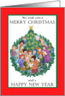 Christmas Carol Singers Around a Christmas Tree Blank Inside card