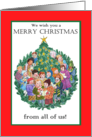 Christmas Greeting From All of Us with Carol Singers card