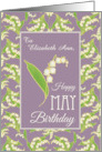 Custom Front May Birthday with Lilies on Mauve card