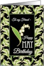 For Friend May Birthday with Lilies on Black card