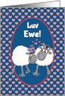 Romantic Greeting with Cartoon Sheep and Hearts Blank Inside card